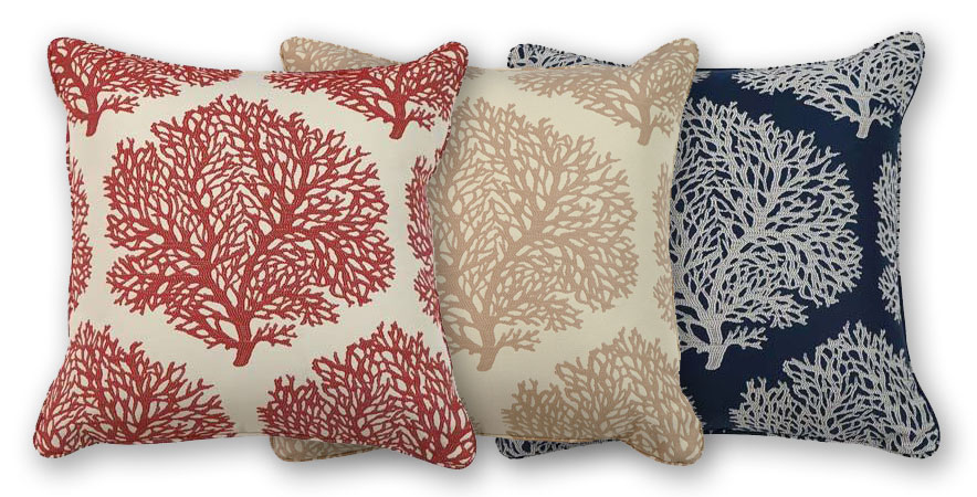 Shown: Calhoun pillows in Red, Sand, and Navy